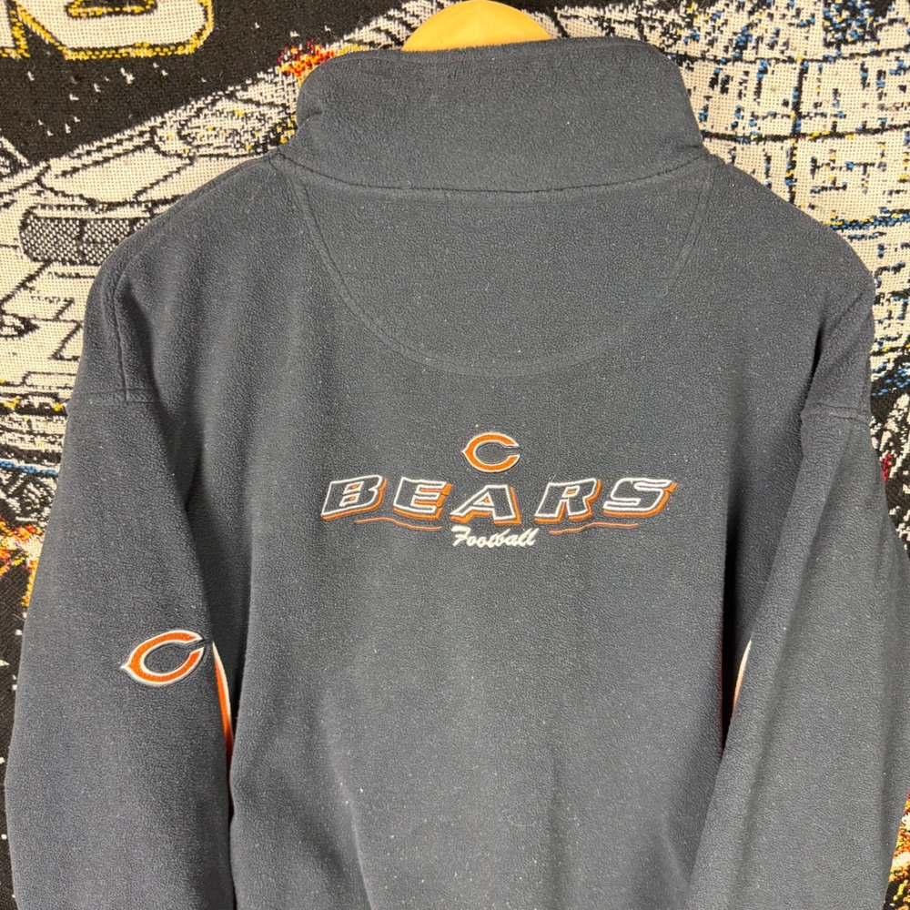 NFL Chicago Bears Fleece Quarter Zip Pullover Navy Orange Mens Large Vintage